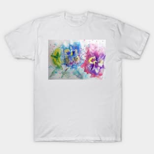 Red, Purple and Blue Pansy Watercolor T-Shirt